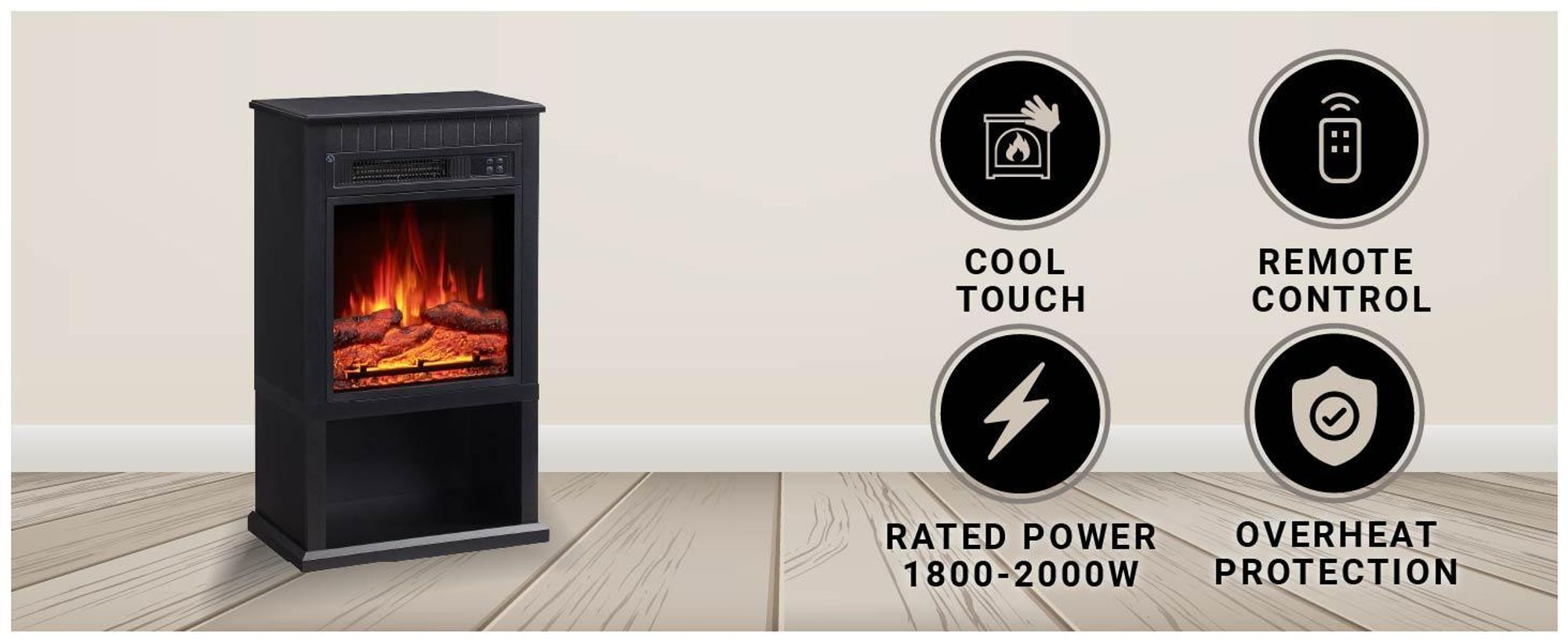 Elektrický krb BALDERIA Ember – výkon až 2000 W, černý