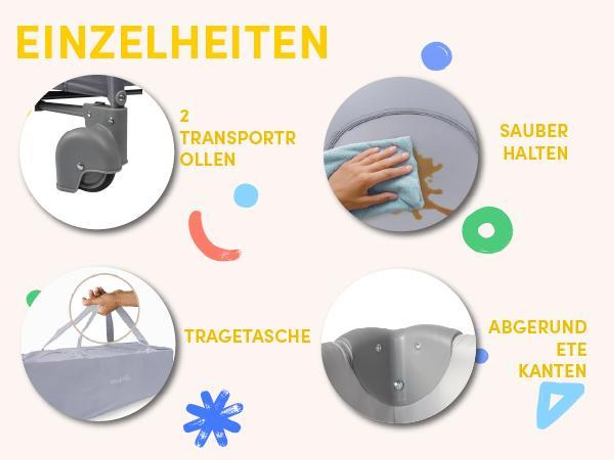 Graue Kinderreisebett klappbar mit Tasche und Rädern  60*120cm