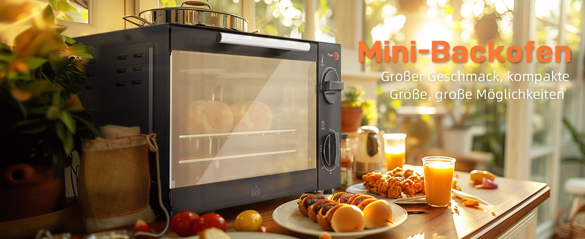 HOMCOM Minibackofen 9L Mini Ofen mit Backblech, Grillrost, 100 °C-230 °C