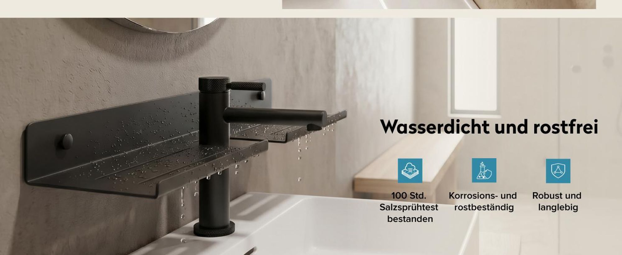doporro Waschbecken Ablage 60 cm über dem Wasserhahn, Badezimmer Regal Montage mit oder ohne Bohren, Waschbecken-Wasserhahn-Organizer,  Grau Reglo-17