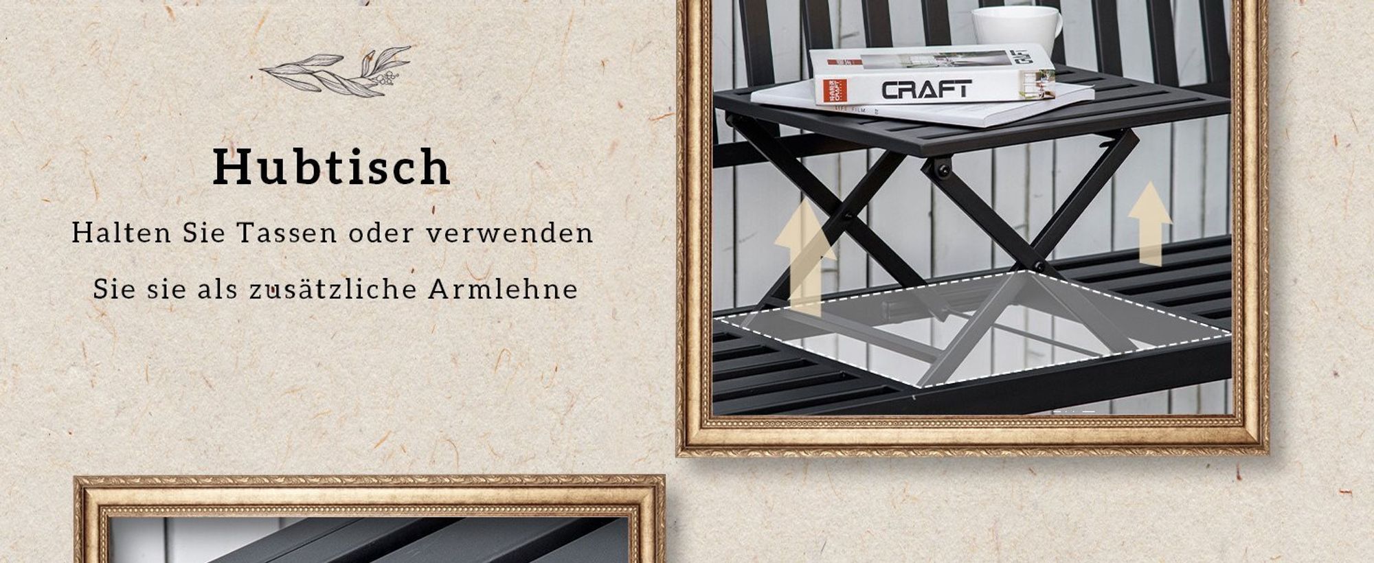 Outsunny Gartenbank mit ausziehbarem Tisch für 2 Personen Parkbank aus Metall