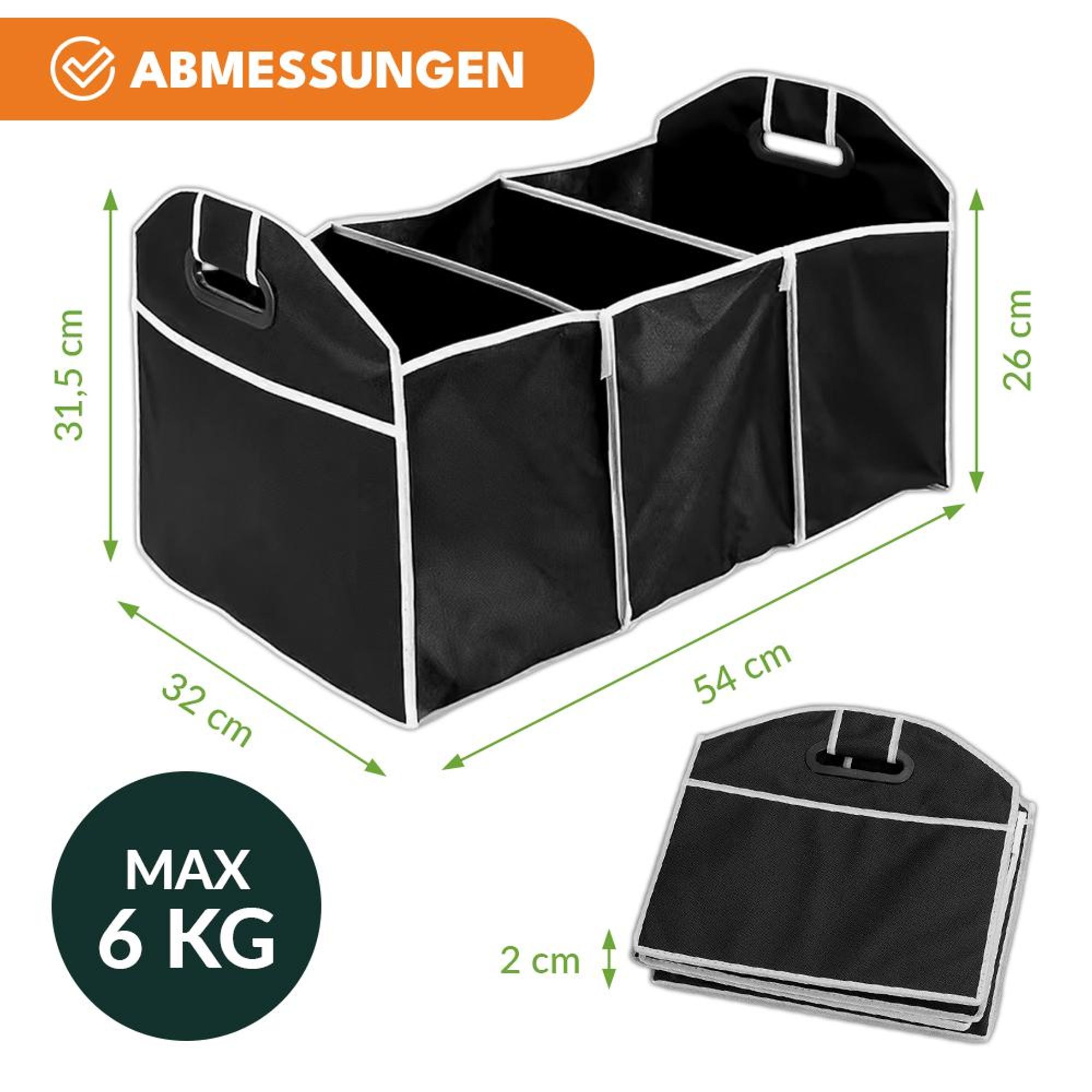 KRUMAD Kofferraum Organizer faltbar, stabiler Auto Organizer für Kofferraum, Einkauf & Camping, leichte Aufbewahrungsbox mit Griffen, schwarz