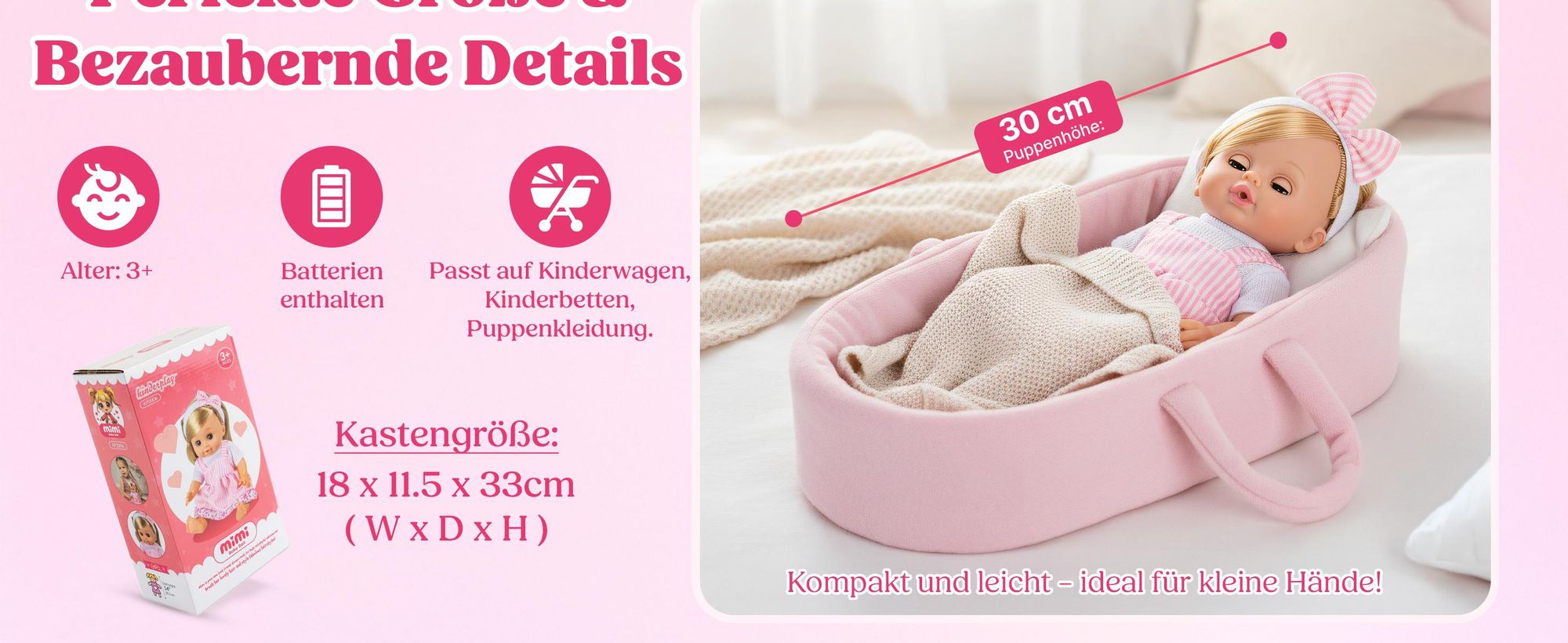 Interaktive Babypuppe MiMi 30 cm von Kinderplay – spricht, weint und schließt die Augen für realistisches Rollenspiel