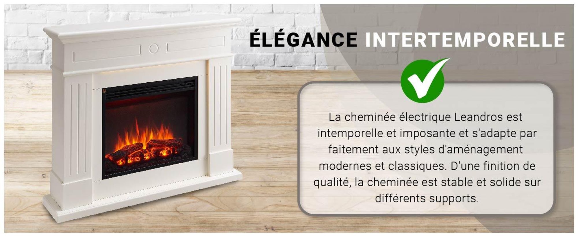 Cheminée électrique BALDERIA Leandros – Cheminée sur pied – Blanc