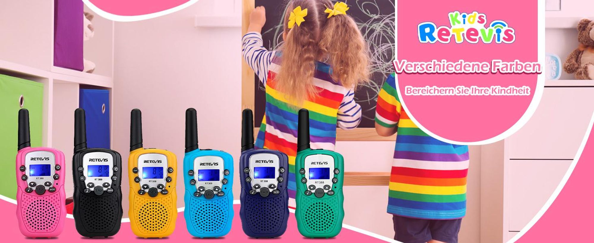 Retevis RT388 Walkie Talkie, Spielzeug ab 4-12 jahre mädchen jungen, 8 Kanal, 3KM, Taschenlampe, VOX,DCS/CTCSS, für Camping Spielen