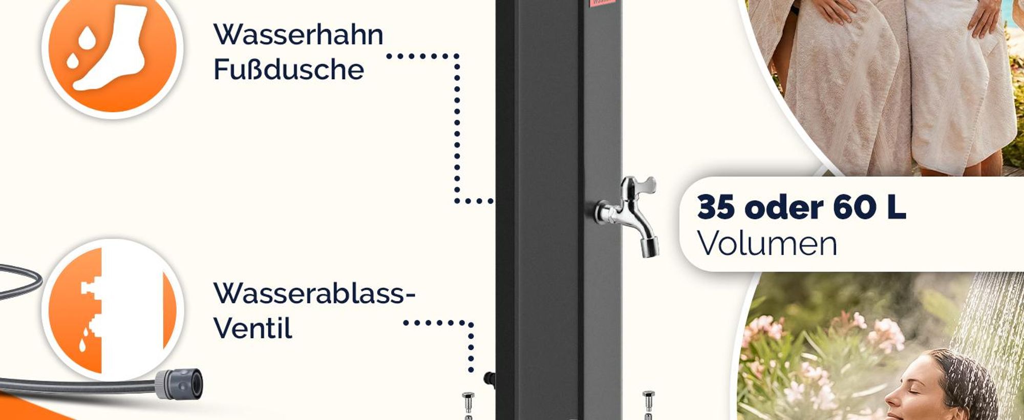 Casaria Solardusche 35 Liter UV-beständig inkl. 105GSM Schutzhaube