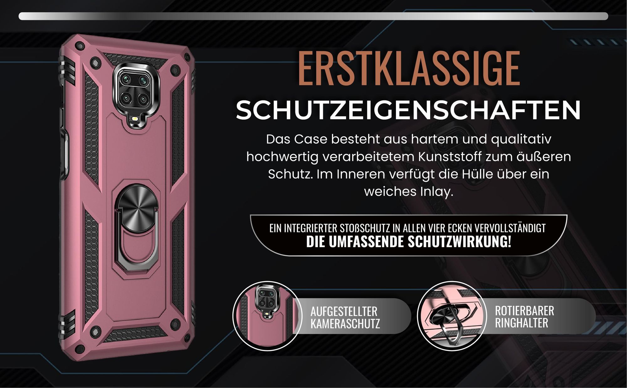 Handycase in Rosegold für Xiaomi Redmi Note 9 Pro mit Kameraschutz