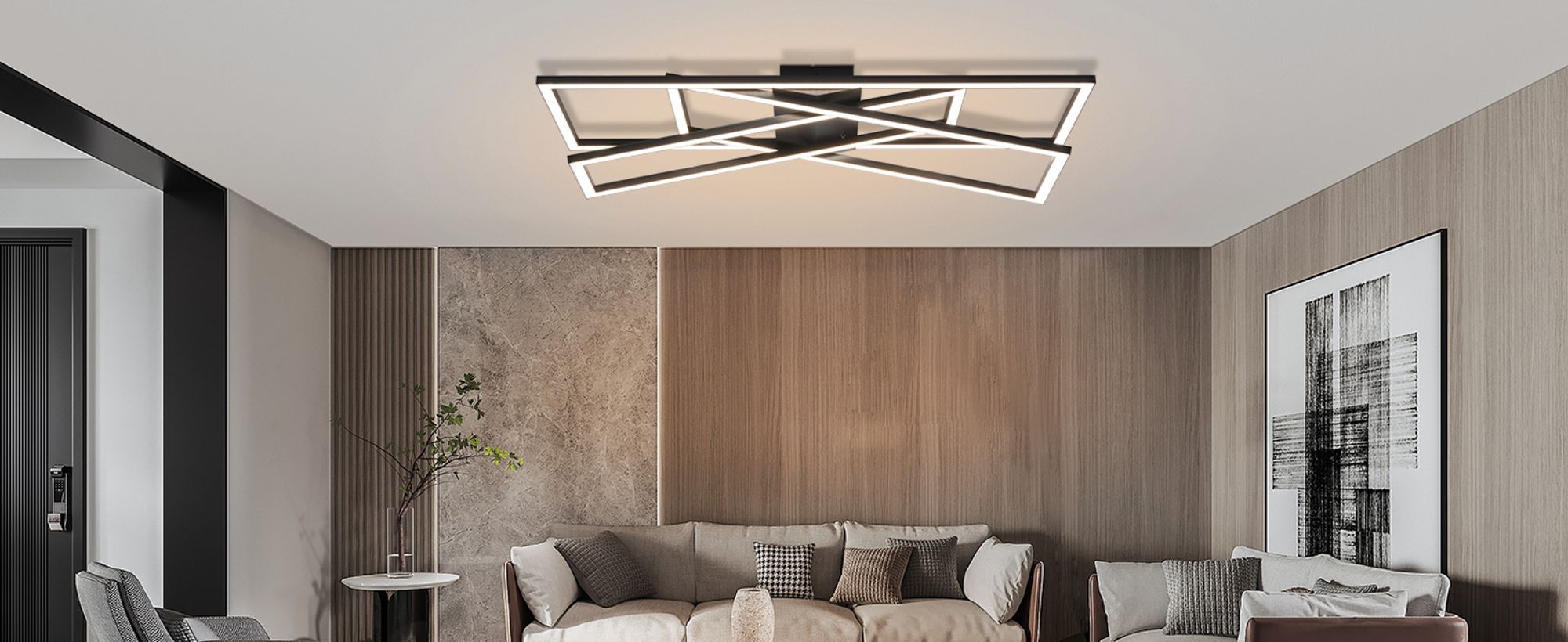 ZMH Deckenleuchte Dimmbar mit Fernbedienung LED Deckenlampe Schlafzimmer Schwarz 45W Modern Wohnzimmer Metall Deckenlampen