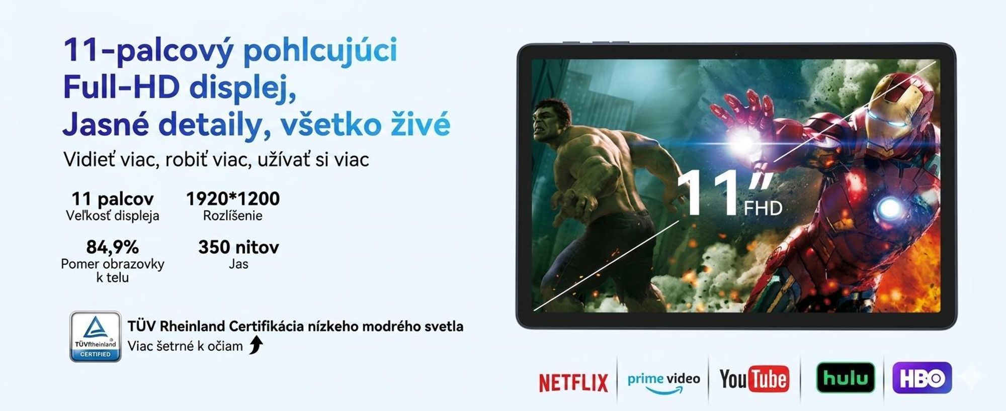 TABWEE 2026 W90 11" Tablet s Androidom 16, dve SIM karty 4G, 5G WiFi, 8000 mAh, 24 GB + 256 GB (2 TB TF), Widevide L1, osemjadrový procesor T615, 18 W, displej FHD