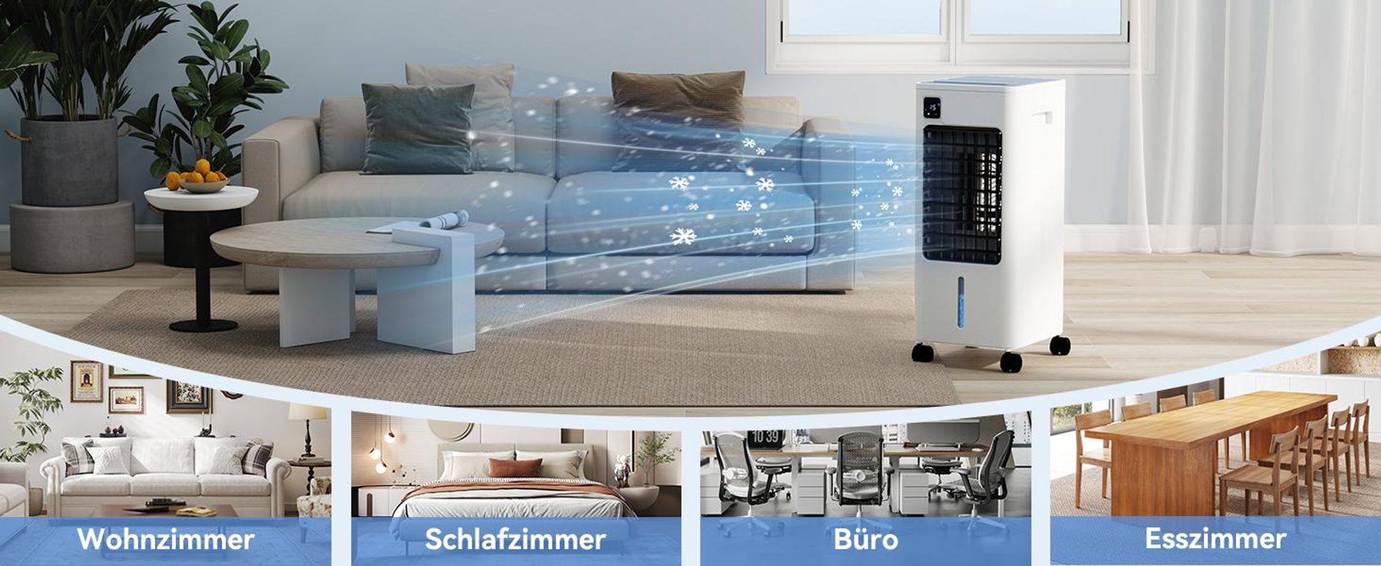 Puluomis 3 in 1 Luftkühler mit 3 Geschwindigkeiten 8L, 12h Timer und Fernbedienung Ventilator mit Wasserkühlung Mobile Klimageräte für bis zu 25m²