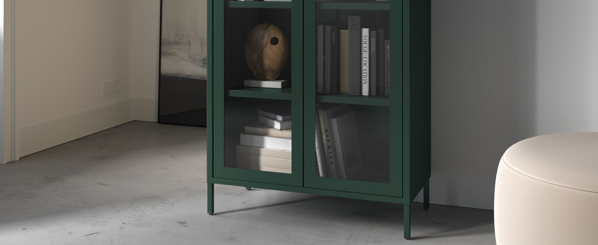 Vitrinenschrank Wohnzimmerschrank mit 4 Fachböden Vitrine Glitzernd Metall Flaschengrün