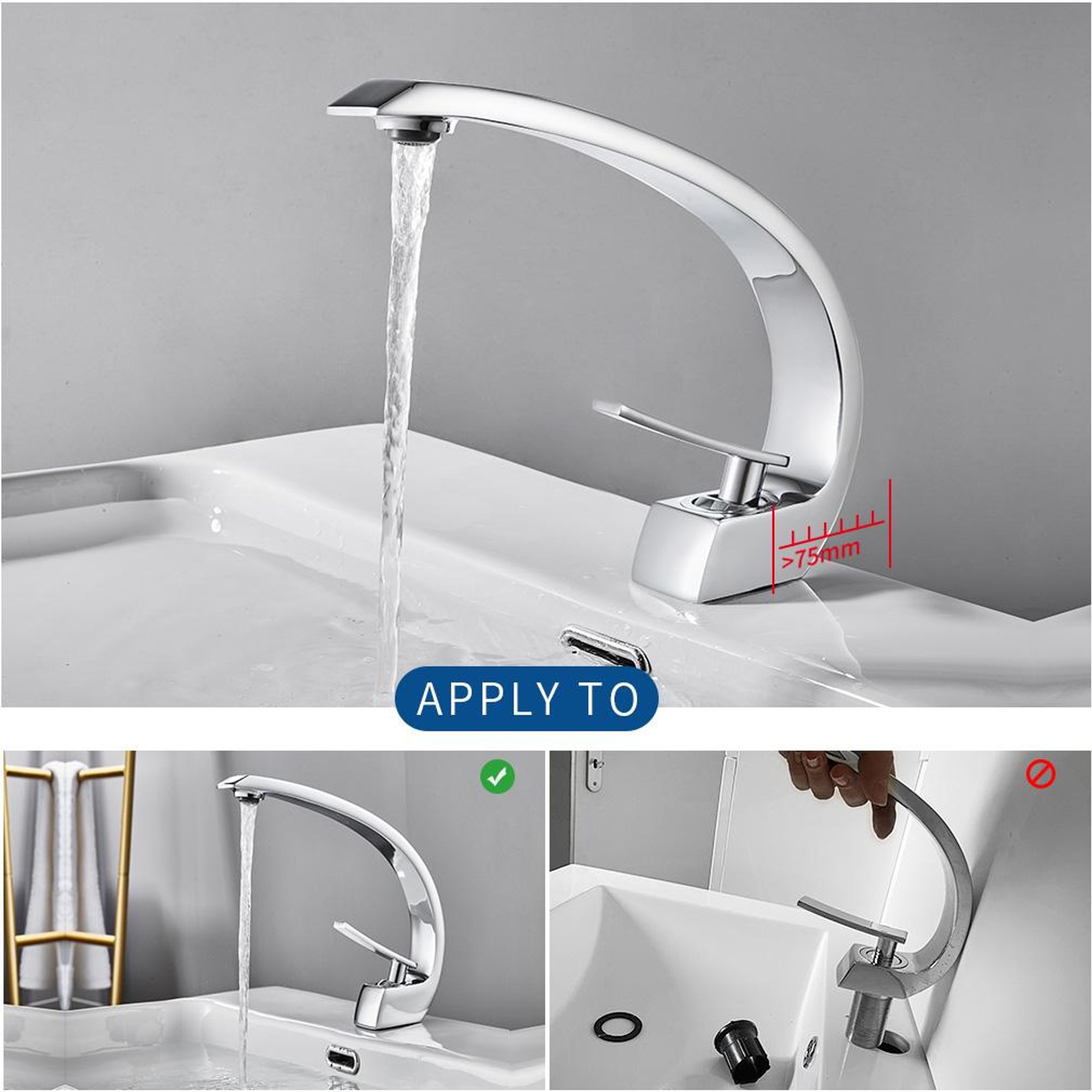 Hochauslauf Waschtischarmatur, Messing Kalt Warm Wasserhahn, Auralum, Badarmatur Mischbatterie, Wasserhahn Bad, Waschbeckenarmatur Chrom