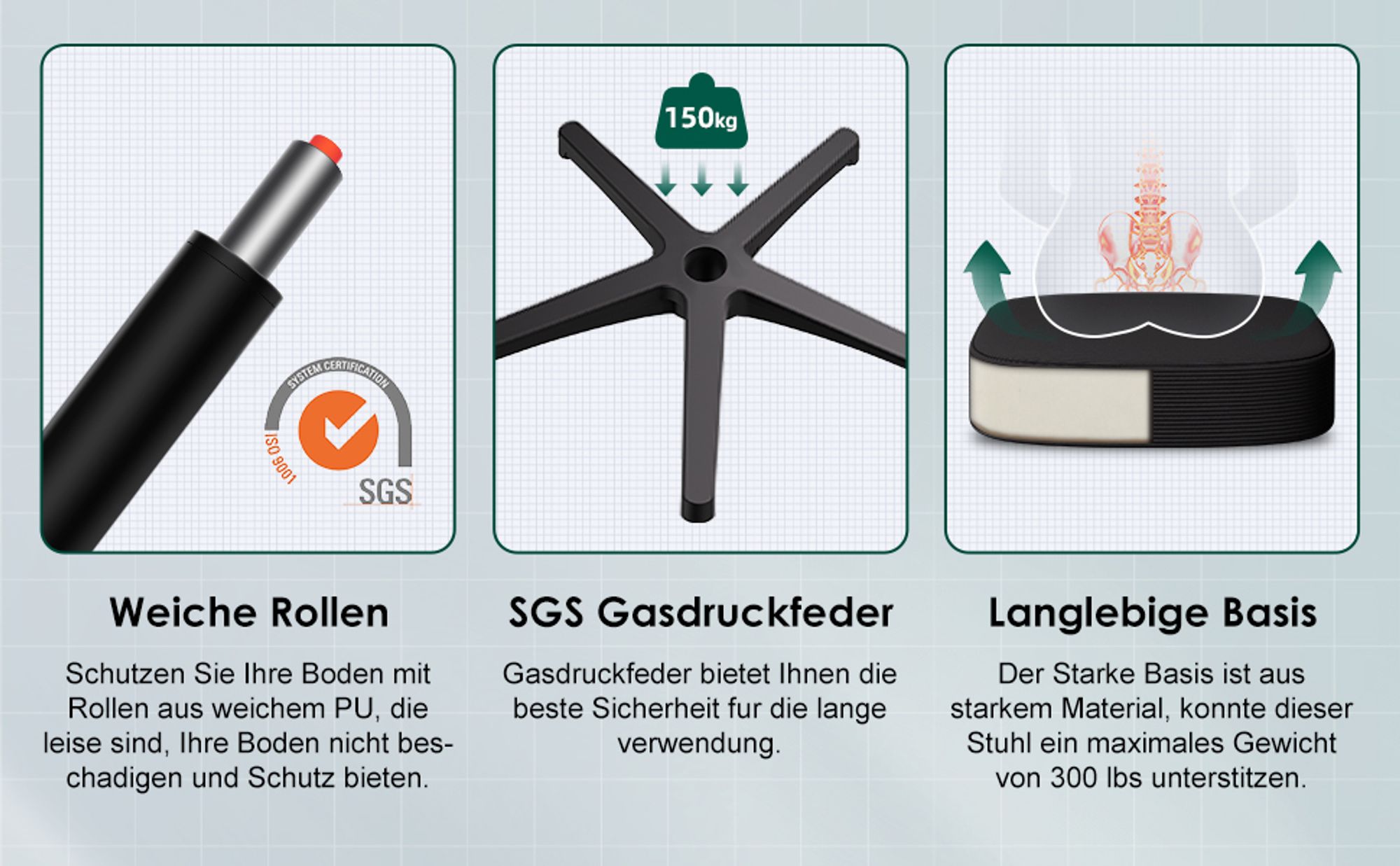 Aiibot Bürostuhl, Ergonomischer Bürostuhl, Schreibtischstuhl mit Kopfstütze, Große Armlehnen Bürostuhl, Drehstuhl, Chefsessel, Belastbarkeit 150kg