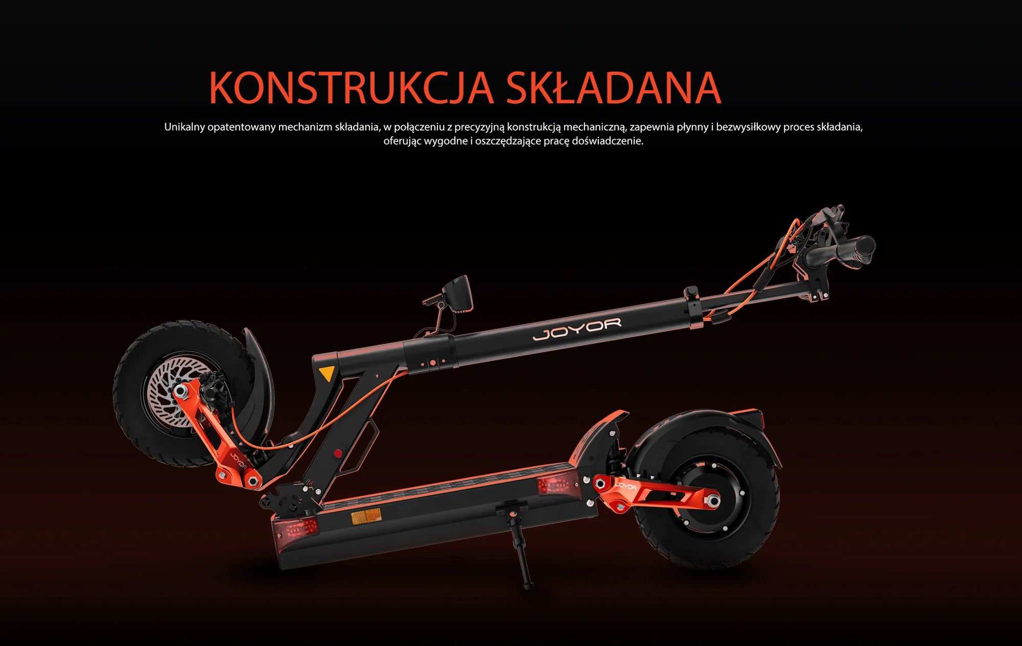 JOYOR T6 Składana Hulajnoga Elektryczna - Silnik 600W Baterią 48V18AH 10-calowe Opony Dyskowymi Hamulcami - Czarny