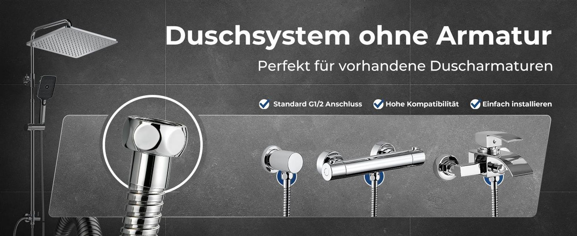 JOHO Edelstahl Duschsystem mit Regendusche ohne Armatur, 25x25 cm Chrom