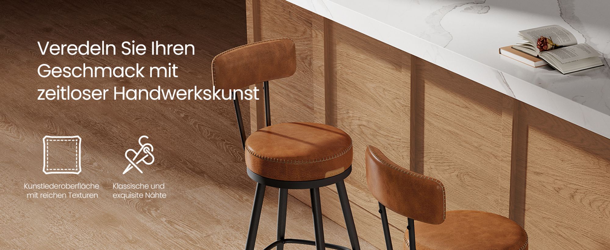 VASAGLE EKHO Kollektion - 360° drehbarer Barhocker, 2er Set, Hocker mit Rückenlehne für Kücheninsel