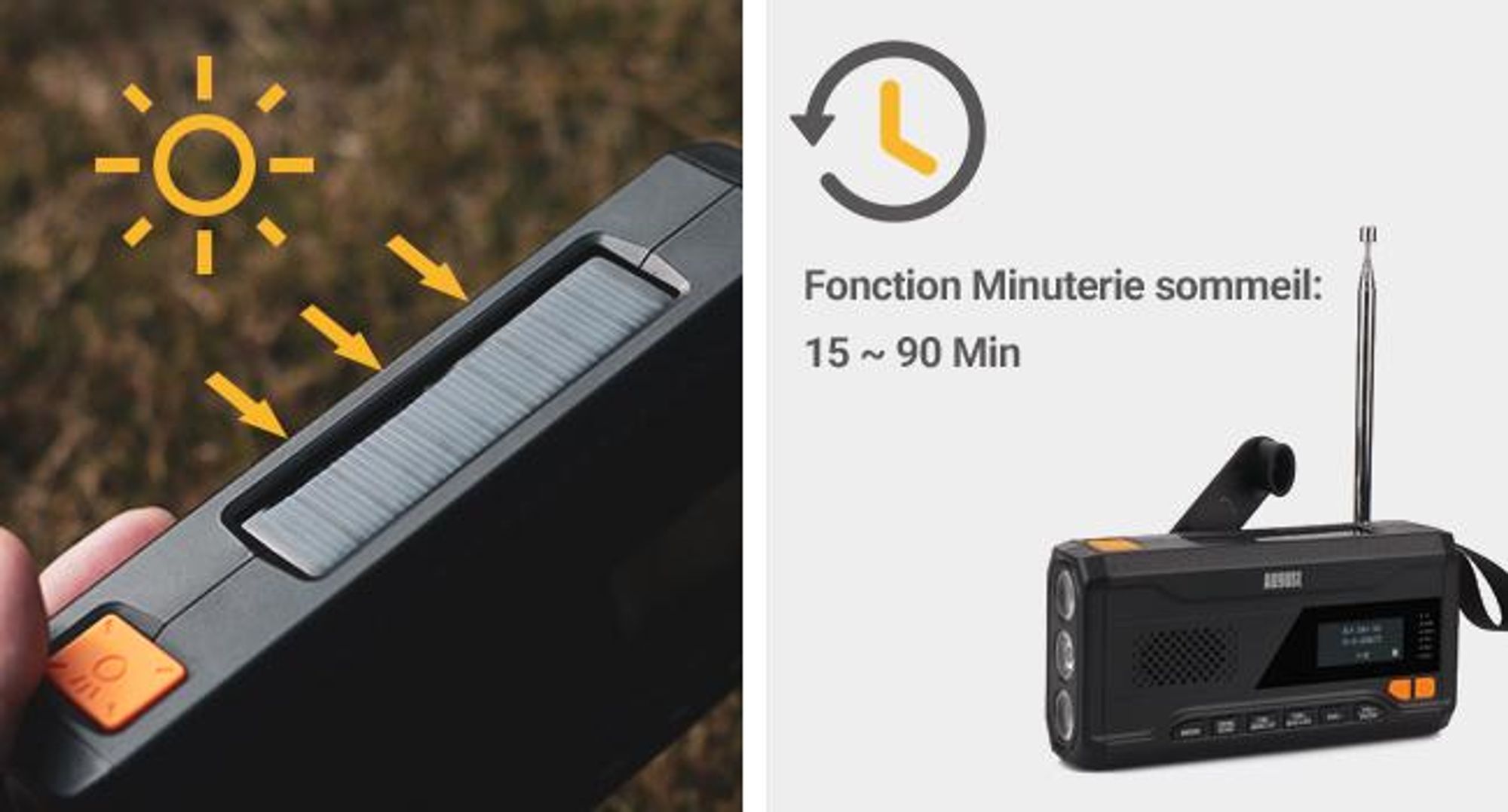 Radio DAB+ FM à manivelle rechargeable à l'énergie solaire avec batterie externe Bluetooth - August MB290