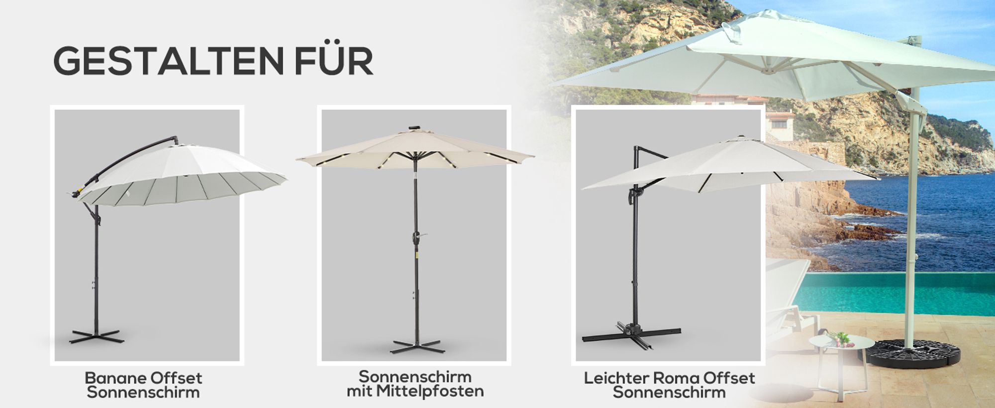 Outsunny 4-tlg. Sonnenschirmgewicht mit 52kg Wasser oder 68kg Sand befüllbar