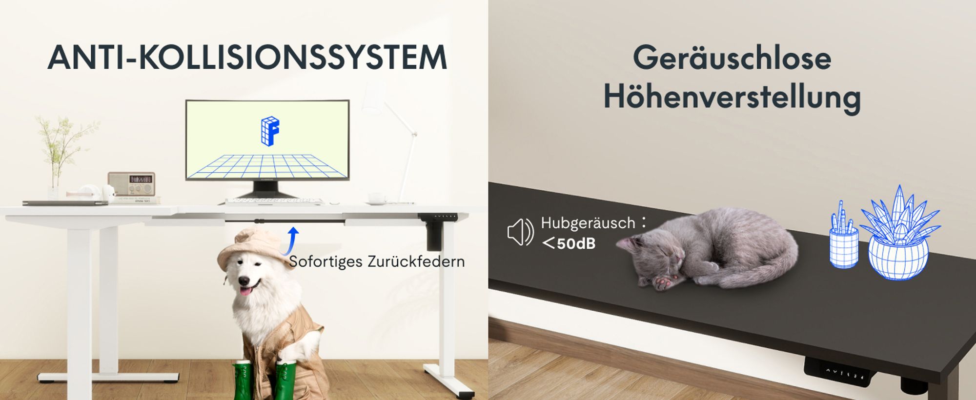 FLEXISPOT Höhenverstellbarer Schreibtisch 180x120cm L-förmiger Eckschreibtisch mit 3 Beinen, 4 Speicherplätzen, Antikollisionsschutz, LED (Schwarz)