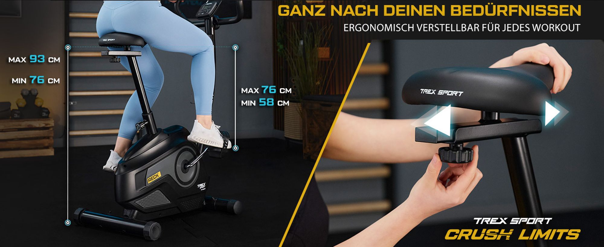 TREX SPORT Ergometer Heimtrainer Fahrrad für Zuhause TX-400MB RECK | Fitnessbike magnetisch bis 115kg | 8 Stufen, Pulssensoren, 8 Sitzhöhen, Grau