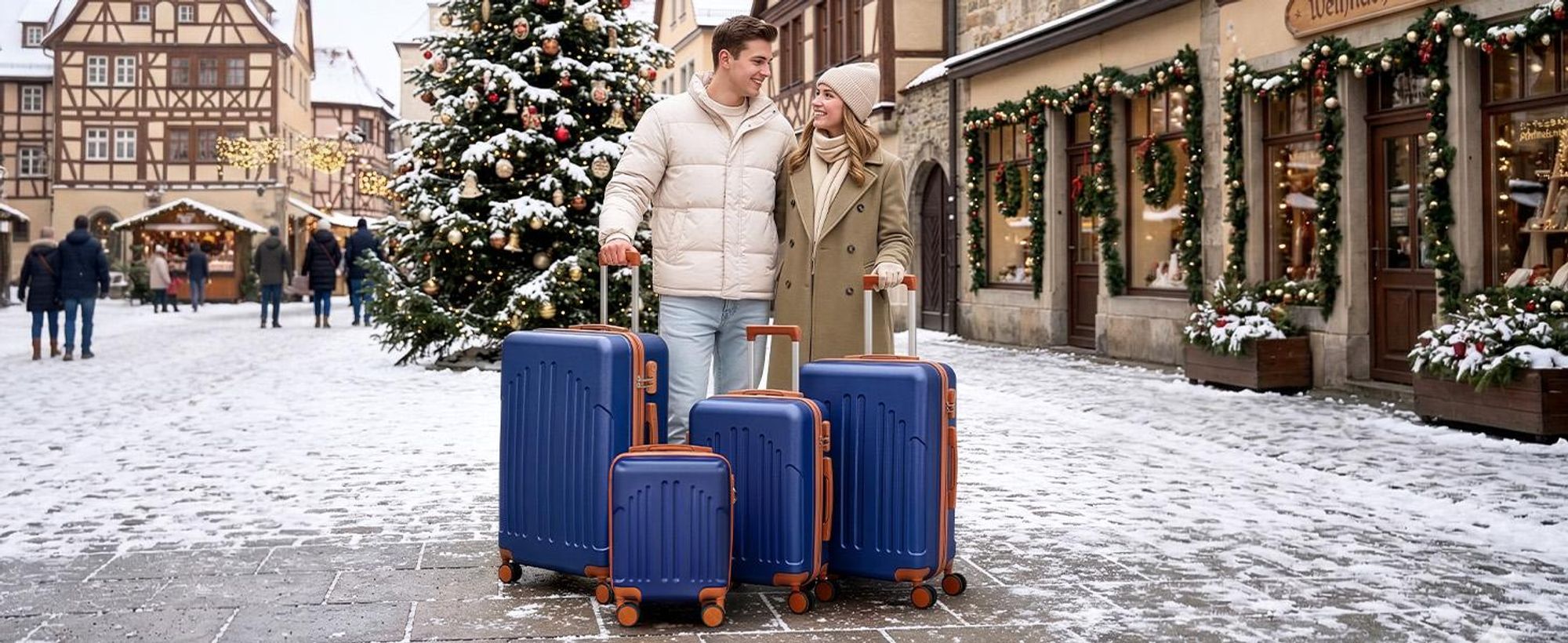 ALIGHTUP Kofferset, 4tlg. Hartschalen Reisekoffer & Trolley Set S-M-L-XL 360° Rollen, Dunkelblau