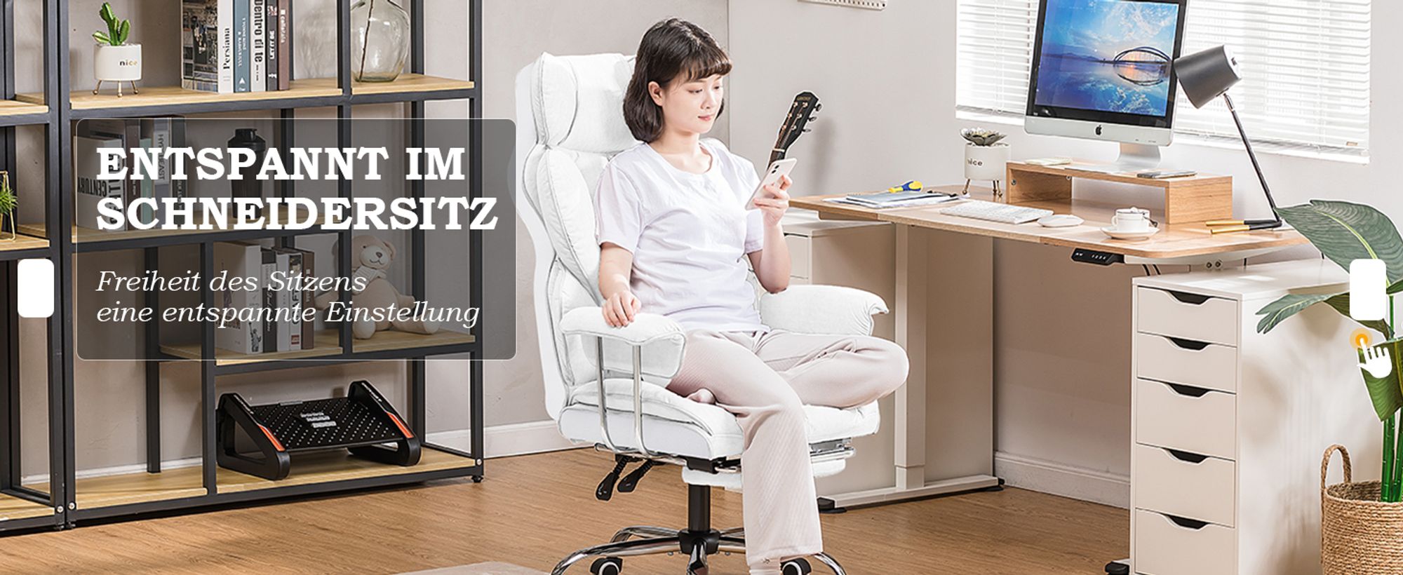 COMHOMA Bürostuhl Gaming Stuhl, Gamer Stuhl, Ergonomischer Bürostuhl mit Fußstütze, höhenverstellbar, Schreibtischstuhl, Chefsessel, weiß-Kunstleder