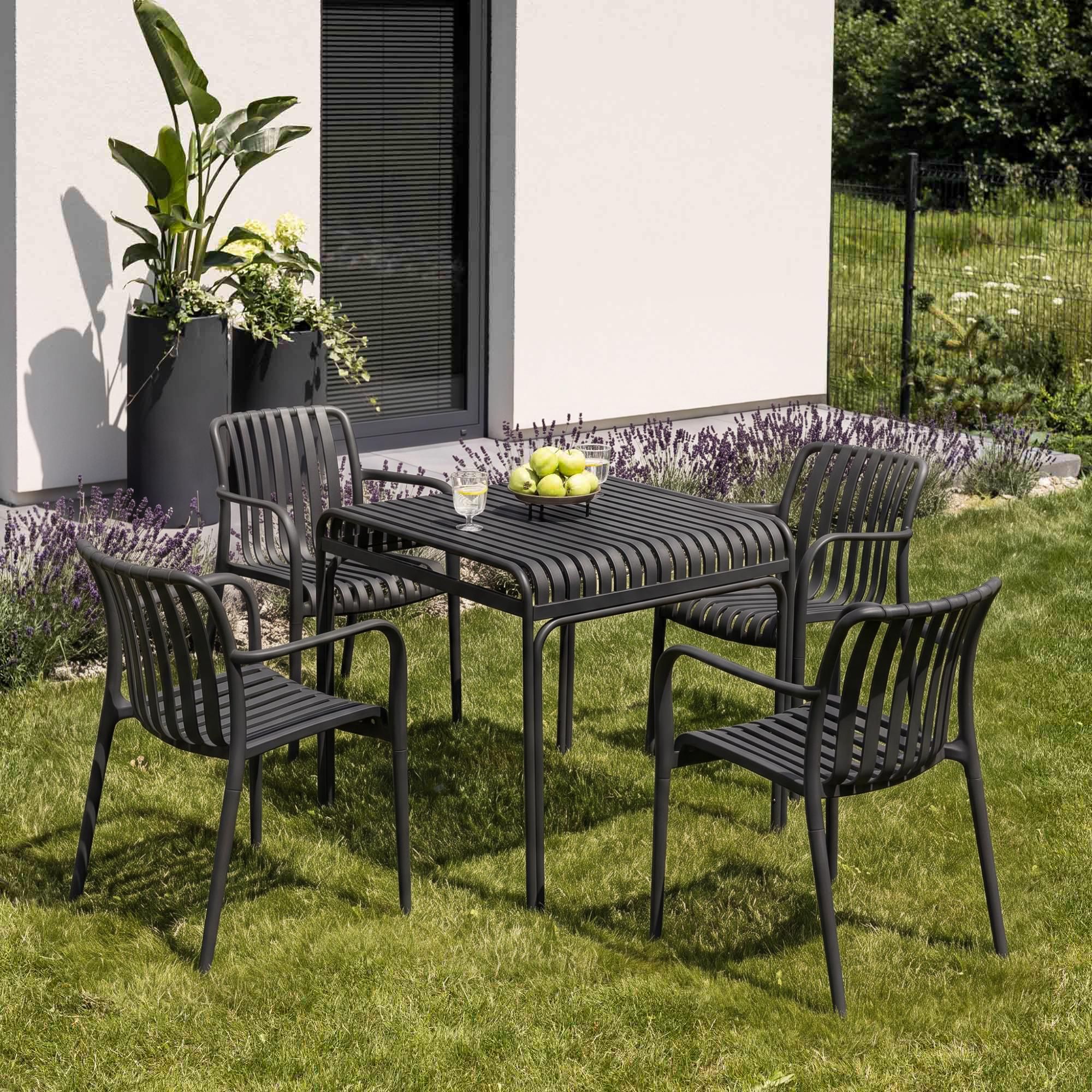 di volio Gartentisch LIWIO - Outdoor Tisch 80x80 cm, wetterfester Balkontisch aus Metall (Schwarz)
