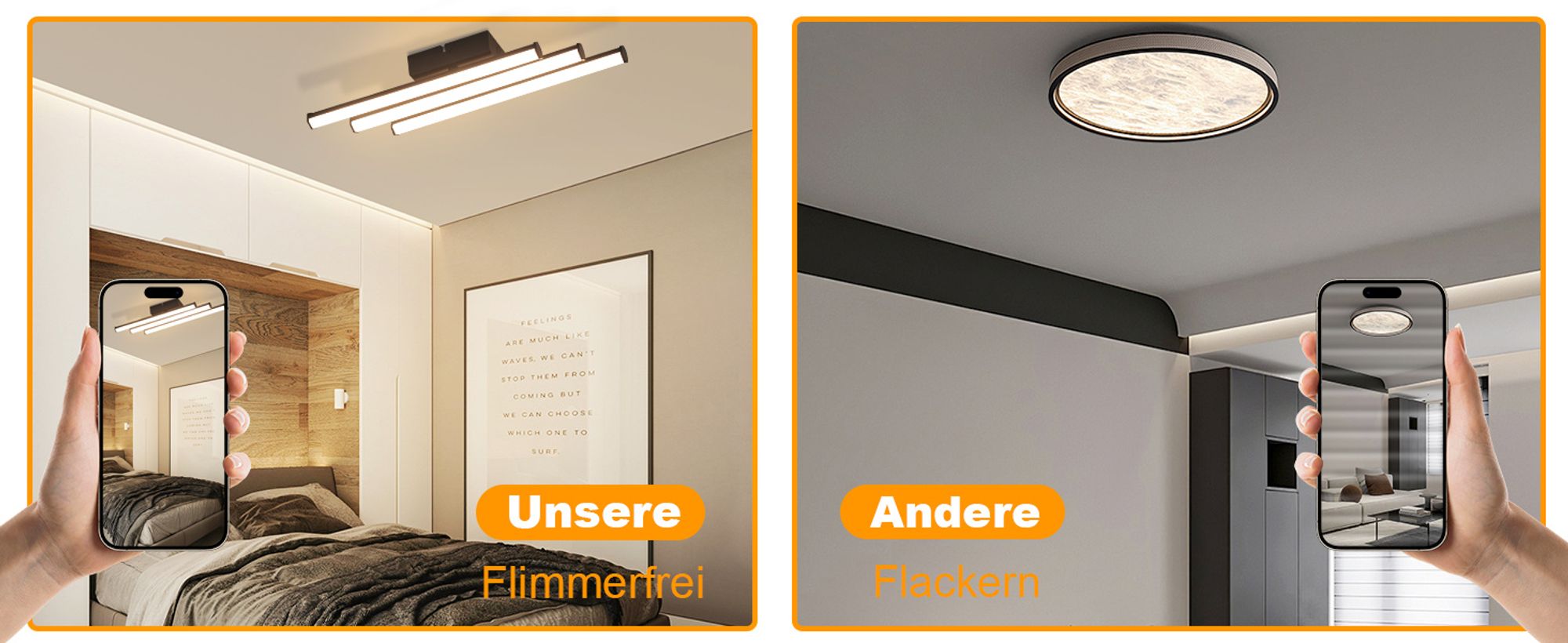 ZMH Deckenleuchte Modern Küchenlampe Schwarz 18W Schlafzimmerlampe Innen Wohnzimmerlampe 3000K Warmweiß Licht LED Deckenbeleuchtung für Küche Flur