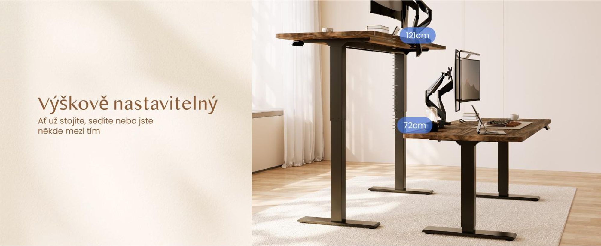 FLEXISPOT QB2 Elektricky výškově nastavitelný stůl 180 x 80 cm, s držákem na monitor, 2 výkonnými motory, nosností 120 kg, 4 paměťovými pozicemi (hnědý)