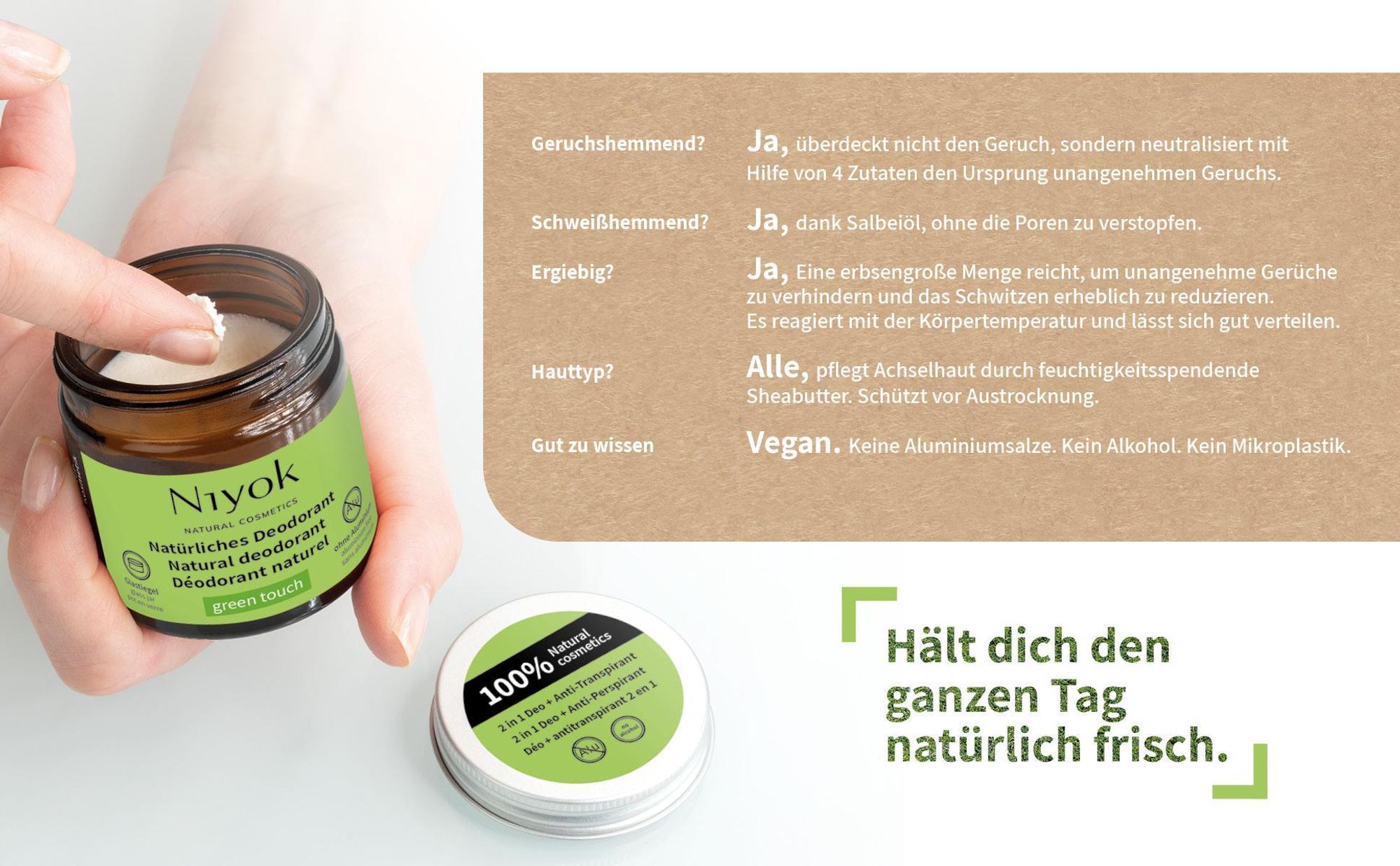 Niyok 2-in-1 anti-transpirante Deocreme "Light Ocean" (40ml) - Natürliches Deo ohne Aluminium - 24h Schutz vor Geruch & Schweiß,Deodorant Creme Unisex