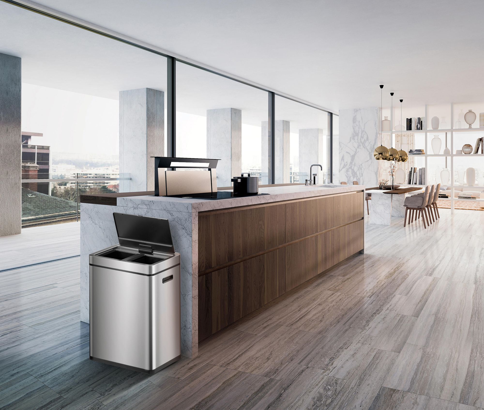 EKO - Mirage Plus Sensor Recycler Abfalleimer 30+30 Liter - Stainless steel Plastic  - Matt Edelstahl