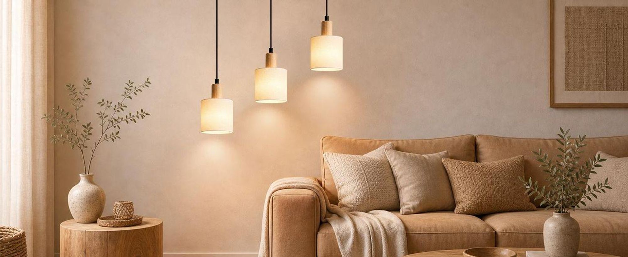 ZMH Pendelleuchte mit Stoffschirm 3 Flammig Holz Esstischlampe Vintage Hängeleuchte E14 Hängelampe für Wohnzimmer Restaurant Schlafzimmer Küche Weiß
