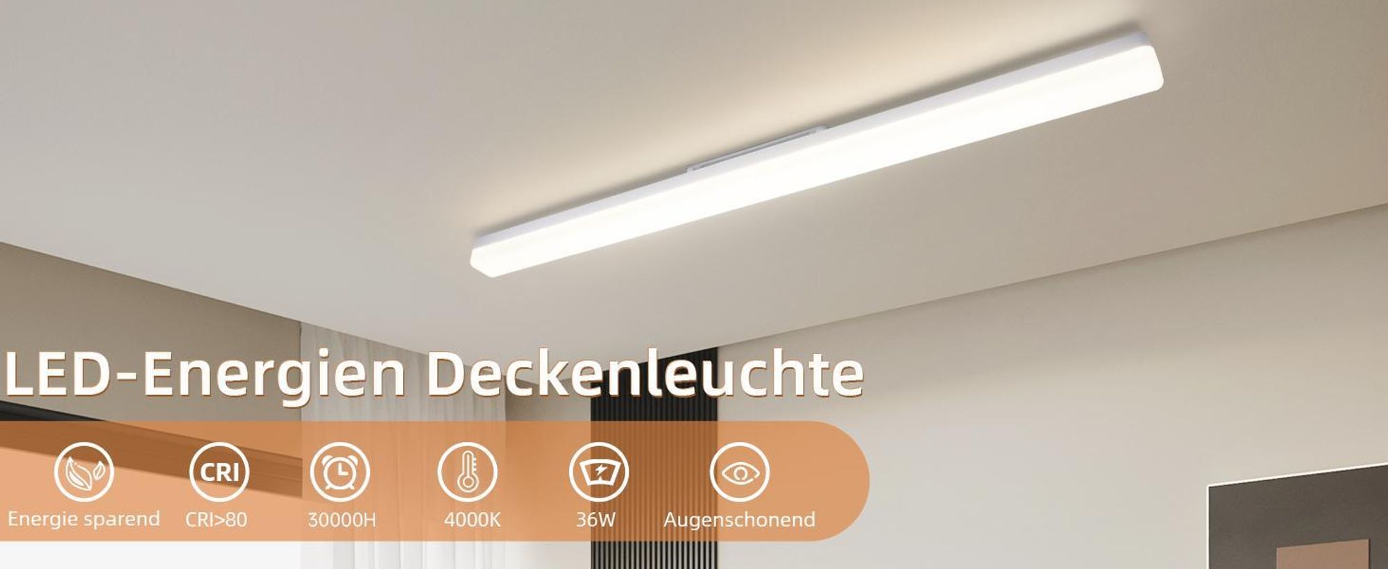 ZMH LED Deckenleuchte Deckenlampe Tageslicht - 90CM Tageslichtlampe Weiß Küchenlampe 4000K LED 36W für Küche Wohnzimmer Schlafzimmer Esszimmer Balkon
