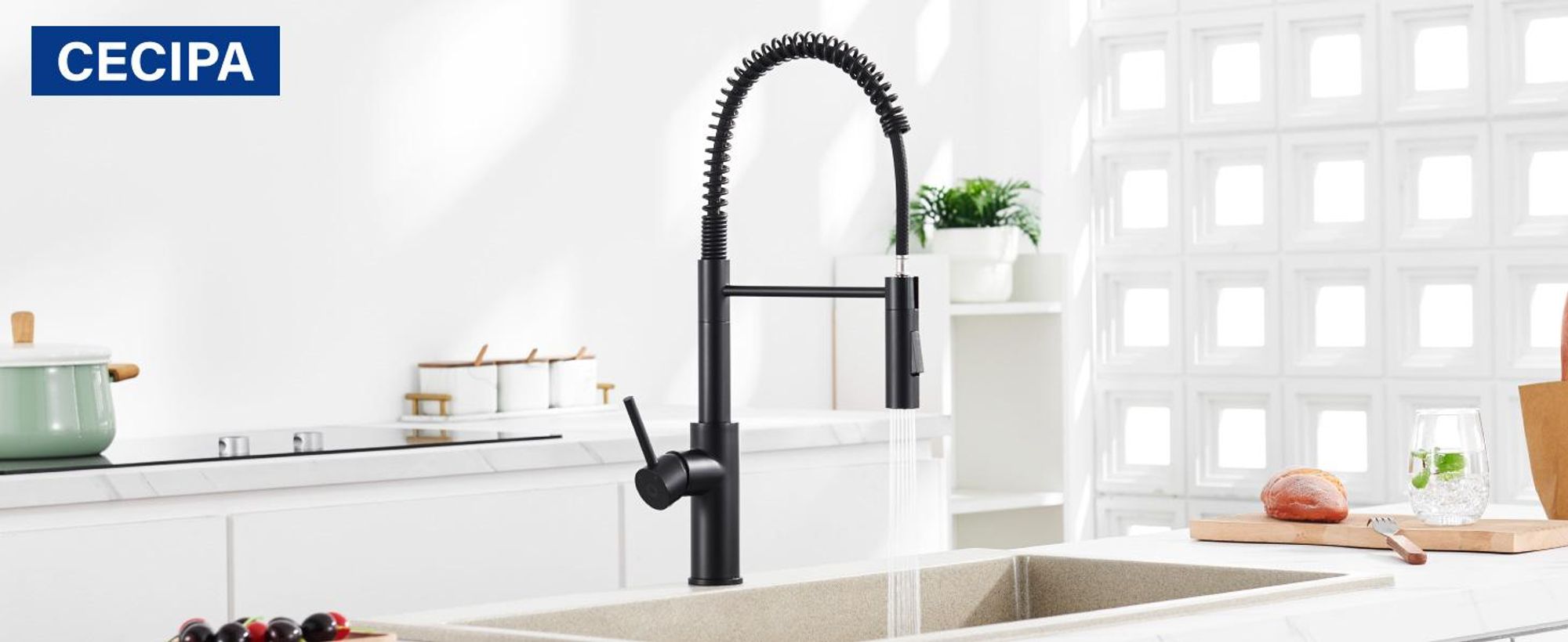 Wasserhahn Küche Spiralfederarmatur, 2 Strahlarten Spültischarmatur Schwarz, 360° Drehbar 304 Edelstahl Küchenarmatur Cecipa, Einhandmischer