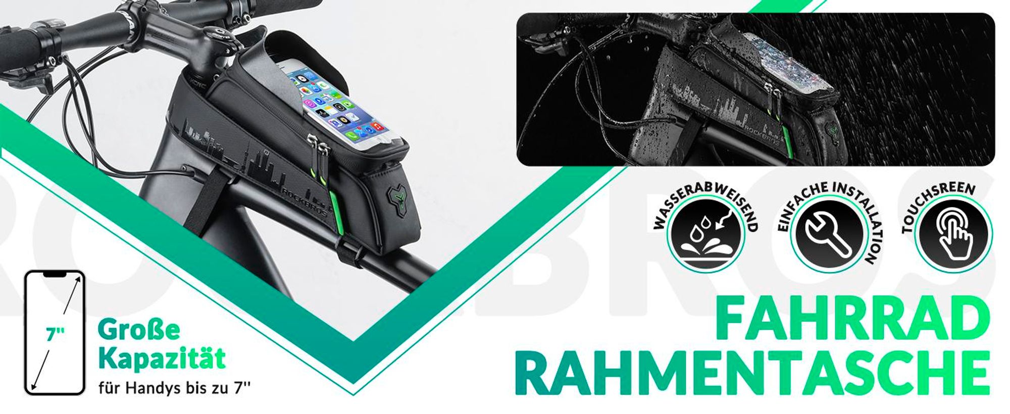 ROCKBROS Fahrradtasche Rahmentasche für Handy 6.00''  schwarz wasserdicht