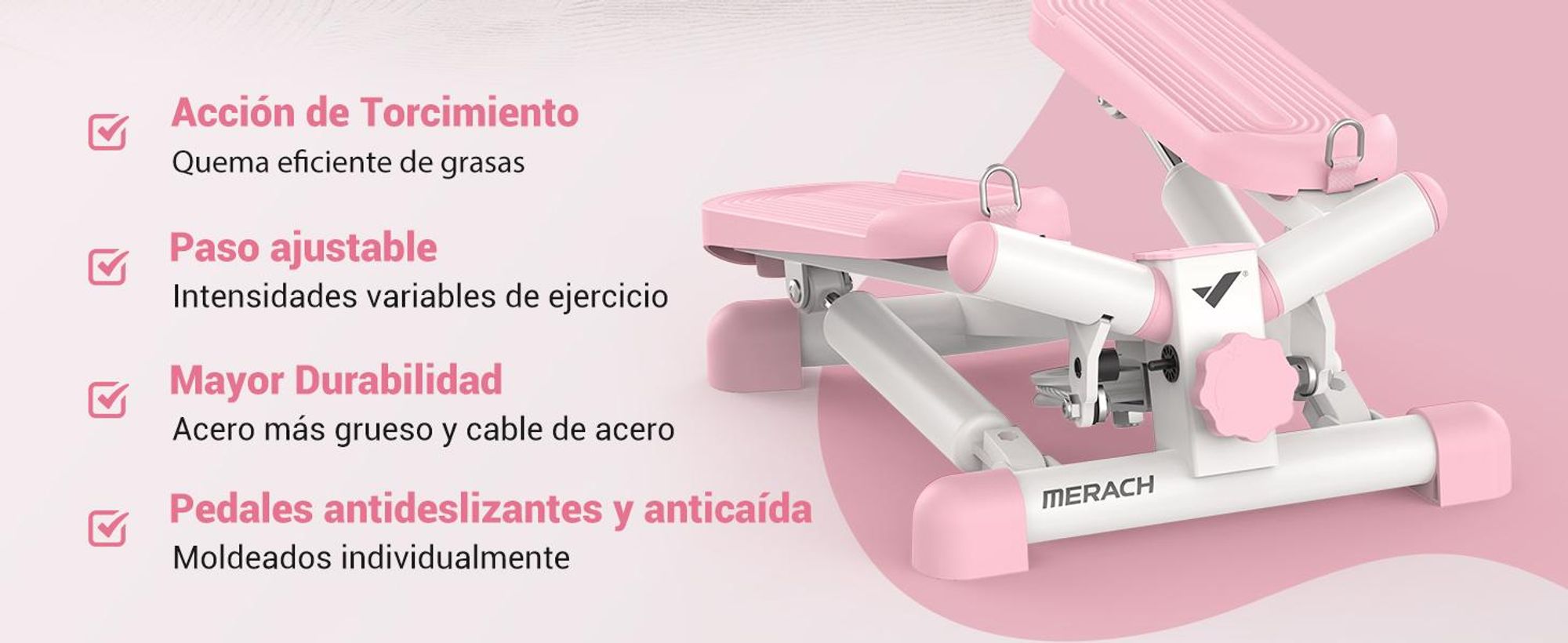 Stepper 2 en 1 MERACH con aplicación, zancada ajustable hasta 35 cm, pantalla LCD y motor silencioso. Máquina de escalones para uso doméstico, con capacidad de soporte de hasta 150 kg