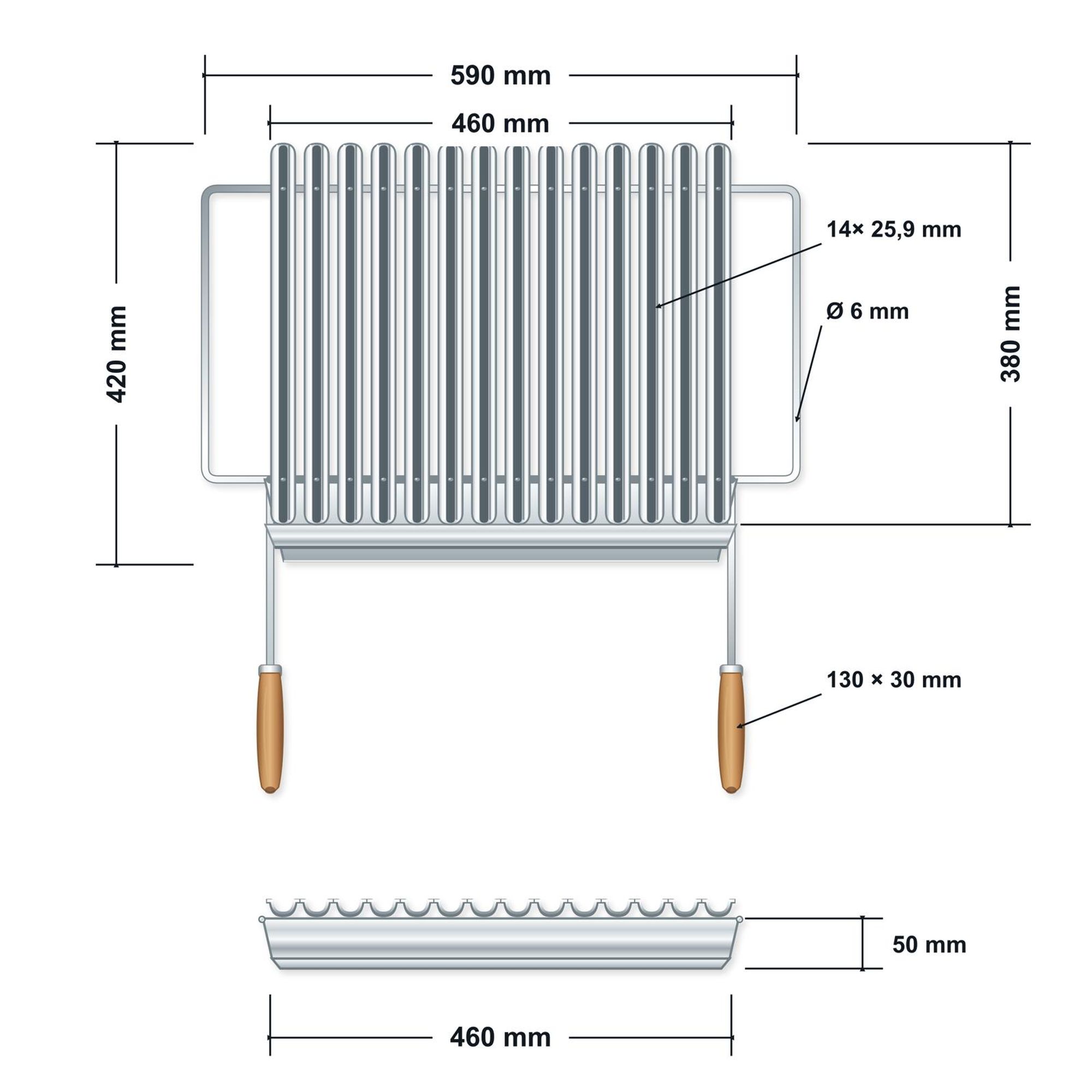 Ruszt grillowyze stali nierdzewnej 59 × 42 cm – rysunek techniczny