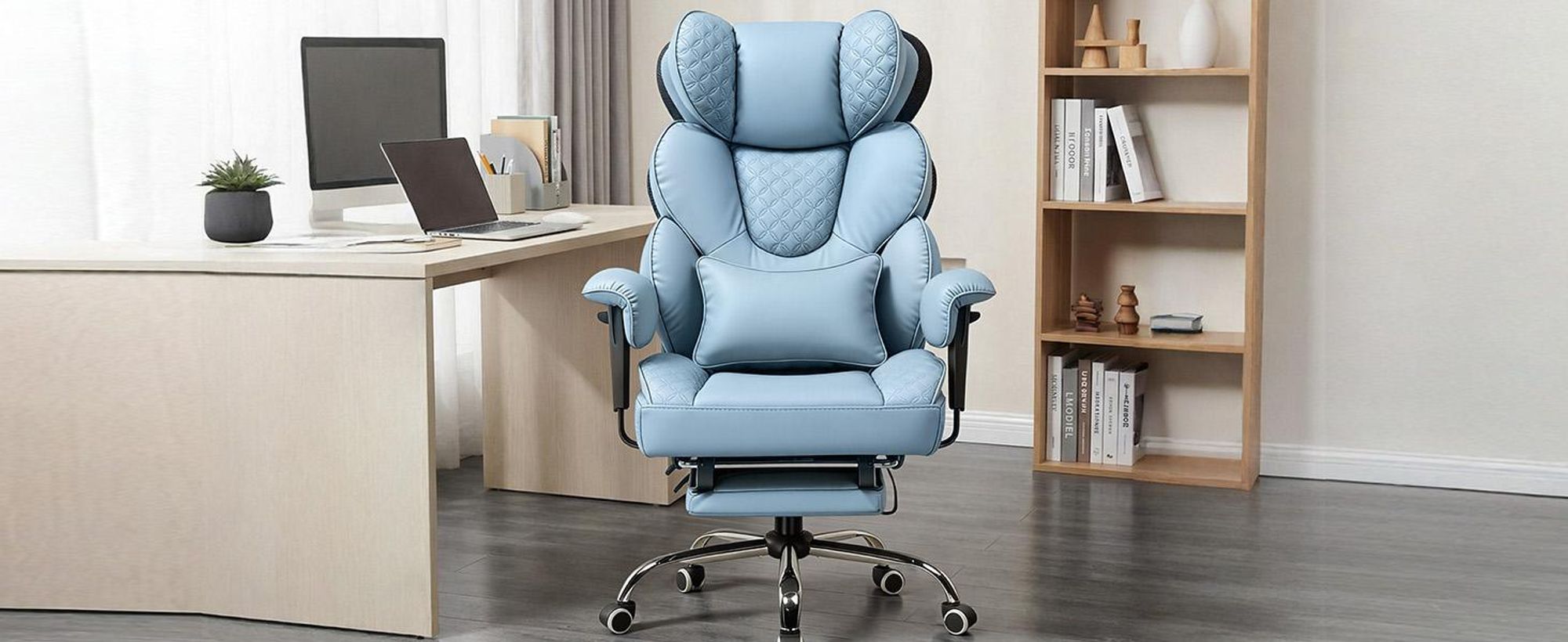COMHOMA Ergonomická herní židle, kancelářská židle 180 kg, s nastavitelnou bederní opěrkou a opěrkou nohou, hybridní design z umělé kůže a síťoviny, manažerská židle