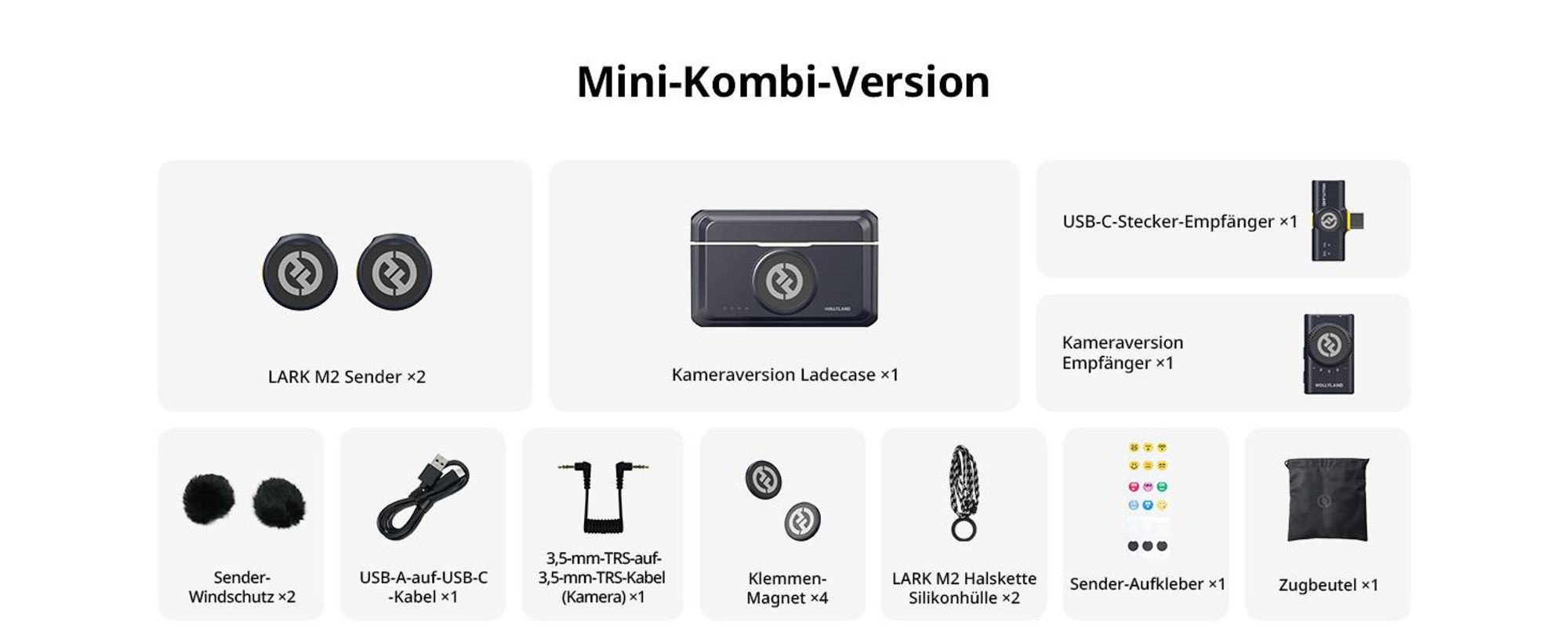 Hollyland Lark M2 Mini Combo with Camera RX + USB-C RX Drahtloser Satz