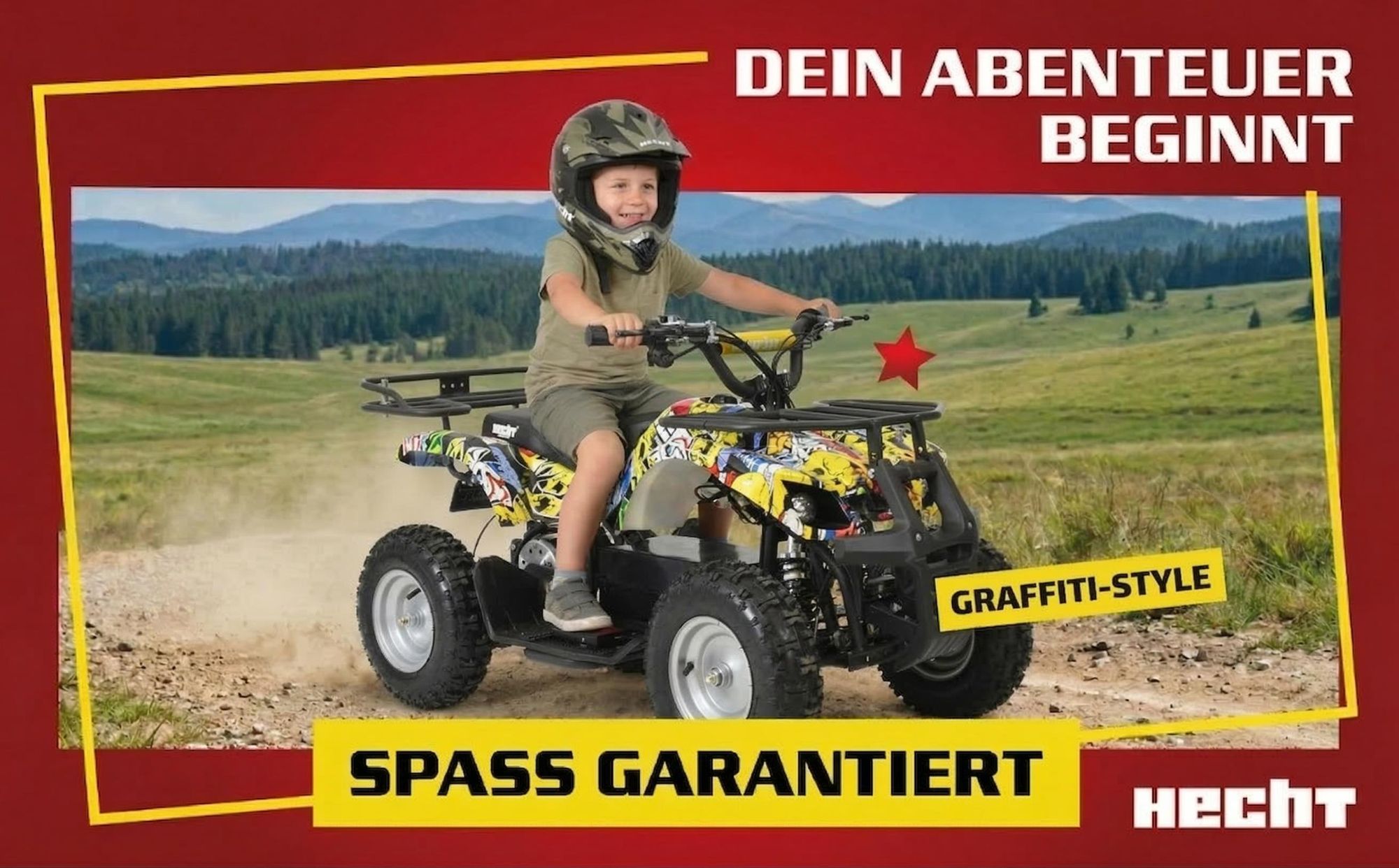 HECHT 56100 Kinder Quad Elektro | bis 25km/h | 1000W | bis 65kg Tragkraft | 36V | 12Ah Akku | 8-15h Ladezeit