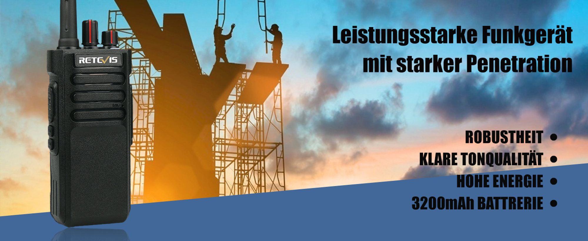 Retevis RB85 Walkie-Talkies – Profi-Funkgeräte Für Baustelle, Events & Outdoor Mit KI-Geräuschreduzierung, 16 Kanäle, 2000 MAh Akku, Bis Zu 72h Standby (2er Set, Schwarz)