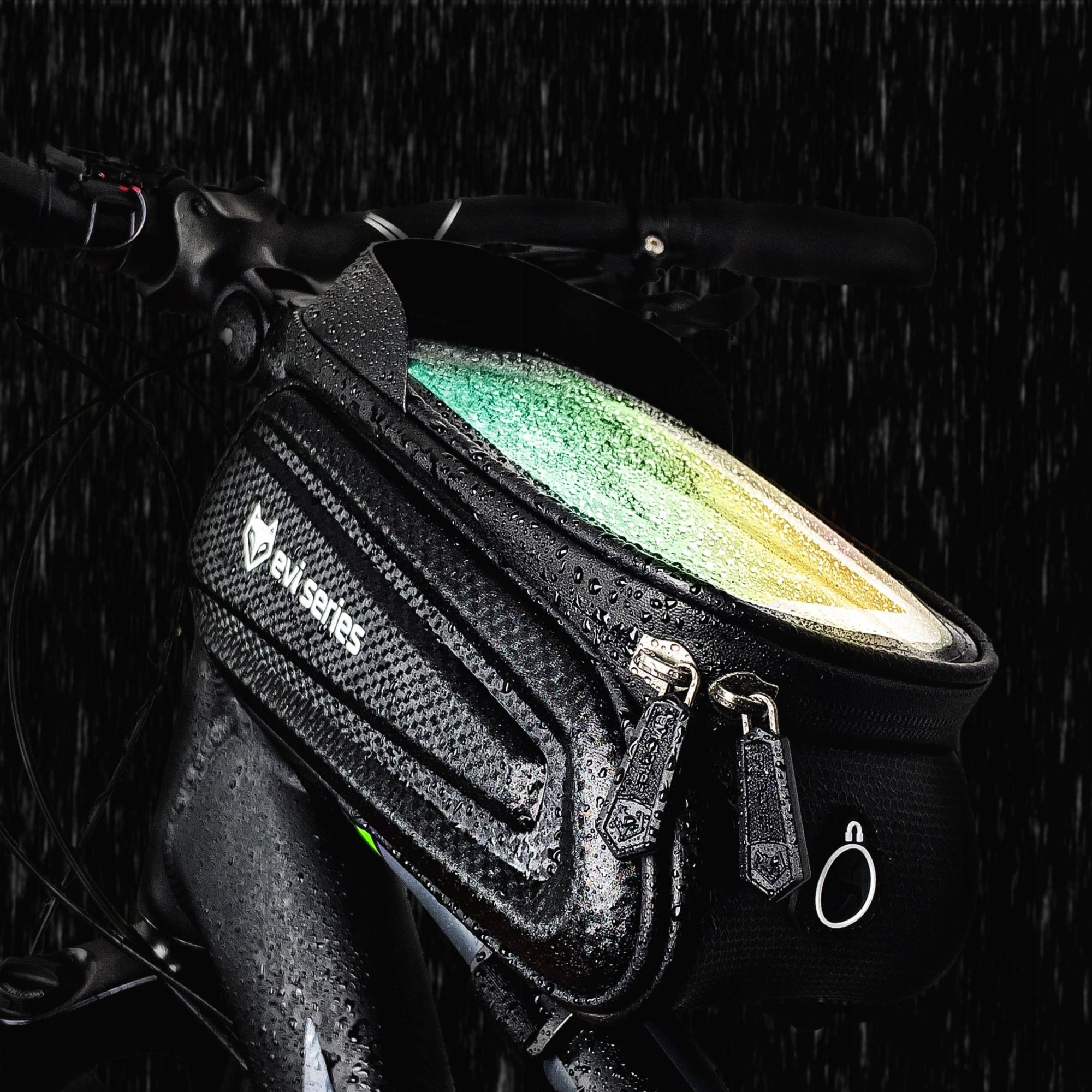 Fahrradtasche Rahmentasche wasserdicht, Handyhalterung bis 6,9 Zoll, 2L Hardcase Oberrohrtasche mit Sonnenblende, EVI BIKE Flow+ L, Schwarz