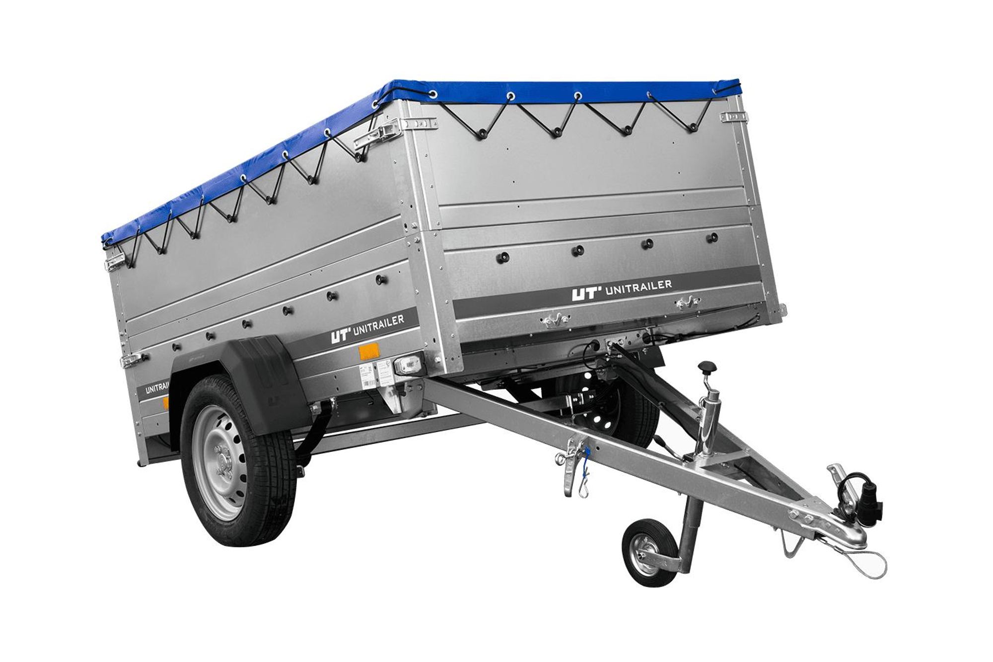 Leichtanhänger auf Federn 200x125 UNITRAILER GARDEN 201/R KIPP mit BIS-Seiten, H-0-Rahmen und blauer Plane