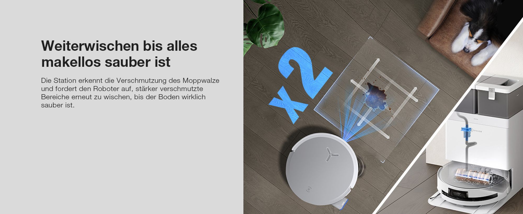 ECOVACS DEEBOT X8 OMNI Staubsauger Roboter mit Wischfunktion, 18.000 Pa, OZMO ROLLER Wischwalze/Moppwäsche mit 75°C heißem Wasser Saugroboter Weiß