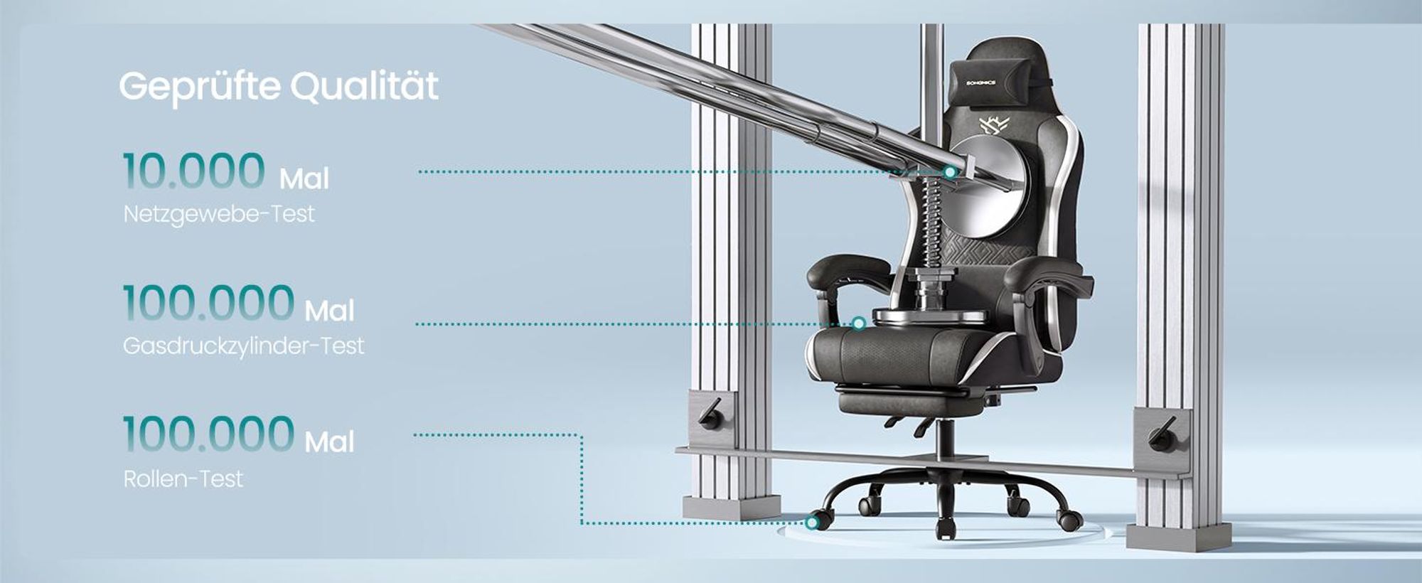 SONGMICS Gaming-Stuhl, Ergonomischer Bürostuhl mit Fußstütze, bis 150 kg, 70 x 70 x 123,5-133 cm, Schwarz