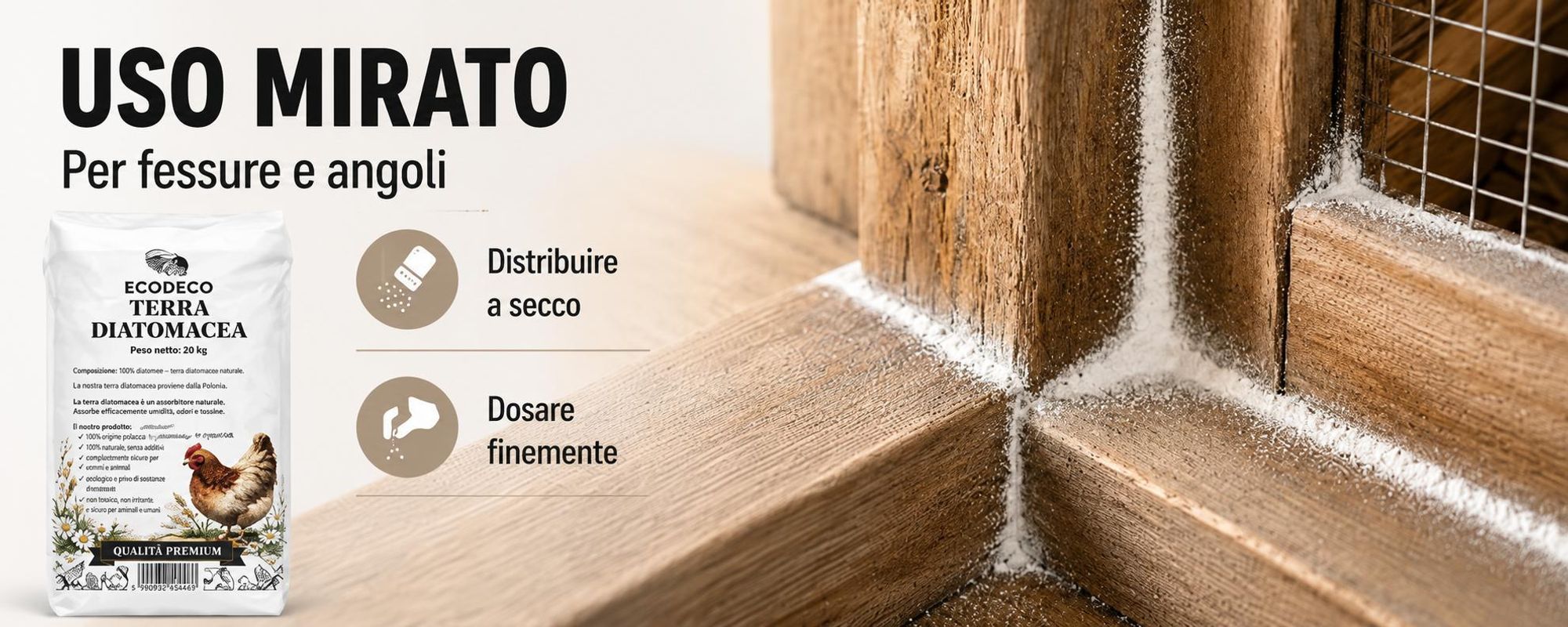 Ecodeco: Terriccio di diatomee (kieselgur) da 10 kg, ideale per pollaio, lettiera e allevamento di animali – assorbente minerale, inodore