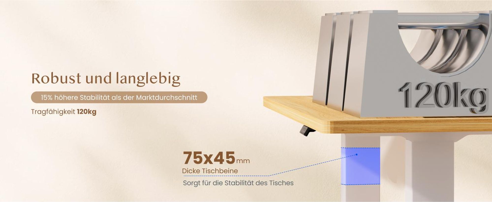 FLEXISPOT QB2 Höhenverstellbarer Schreibtisch Elektrisch 140x70cm, 2 STARKE MOTOREN, 120 kg Tragkraft, Antikollisionsschutz, 4 Memory-Funktion (Ahorn)