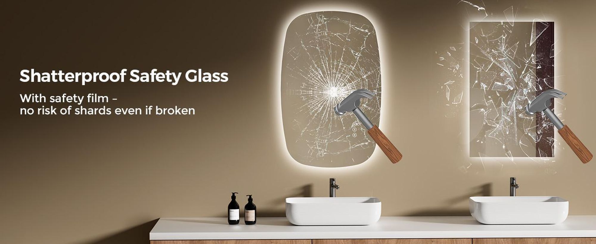 S'AFIELINA 80×50 cm lustro ścienne LED - lustro łazienkowe z oświetleniem, szkło HD, ściemnialne, 3-kolorowe LED, przeciwmgielne, do zawieszenia poziomo i pionowo