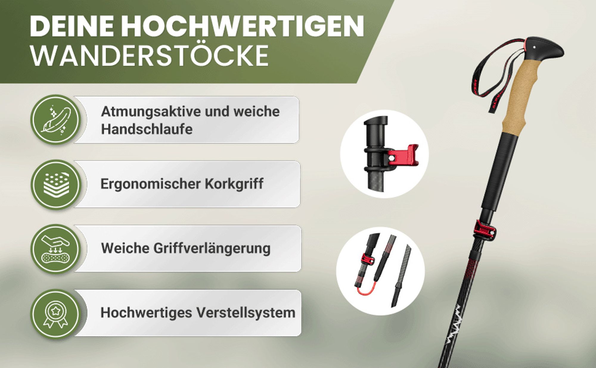 walkingstöcke hiking wander zubehör leki skistöcke klicksystem