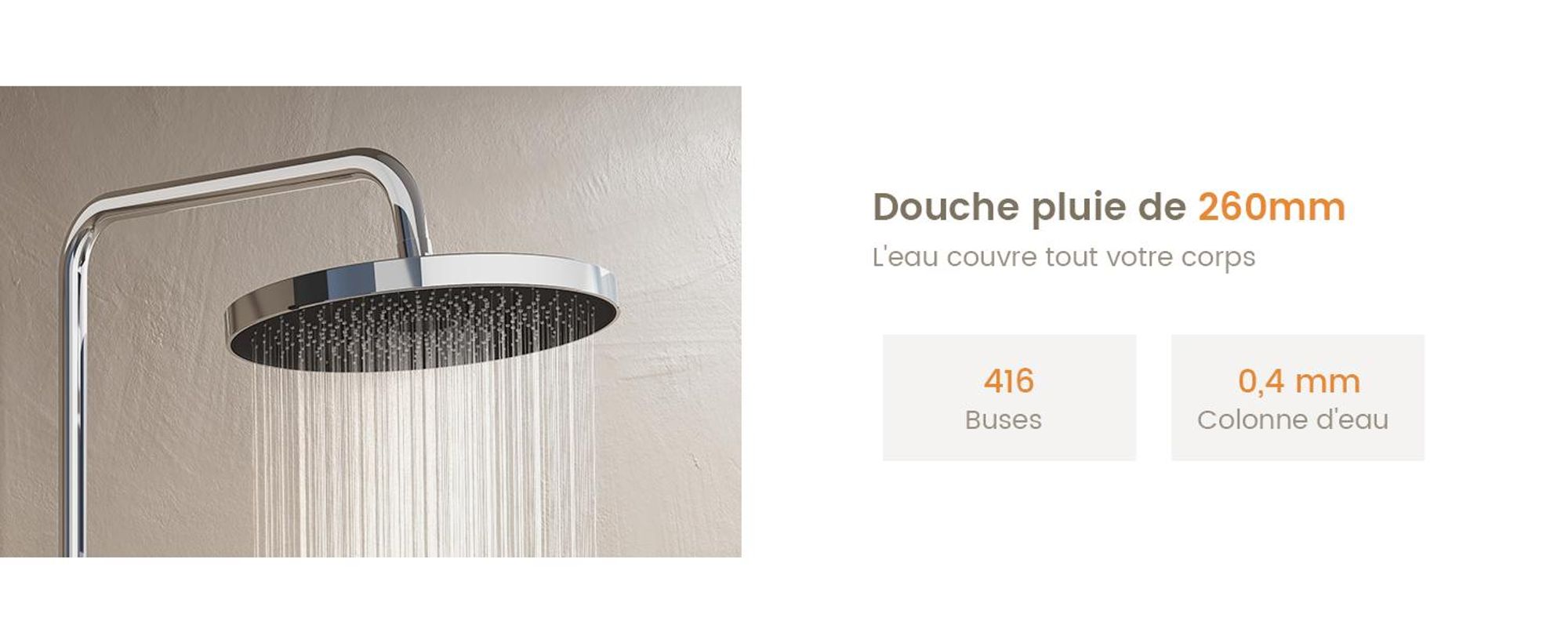 EMKE Système de douche avec thermostat Chrome Débit d'eau réglable 260mm Rond Douche à effet pluie, départ & bec de baignoire F28
